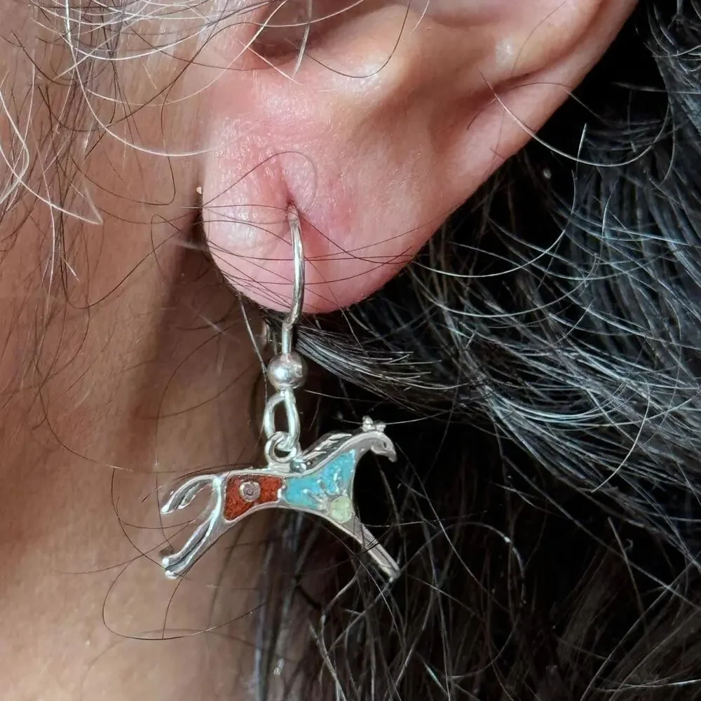 Carolyn Pollack Sterling Multistone Chip Inlay Horse Dangle Earrings For Women - Picture 4 of 10